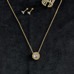 Roman Numeral Solitaire Pendant Set with Crystal Studs & Ribbed Statement Ring